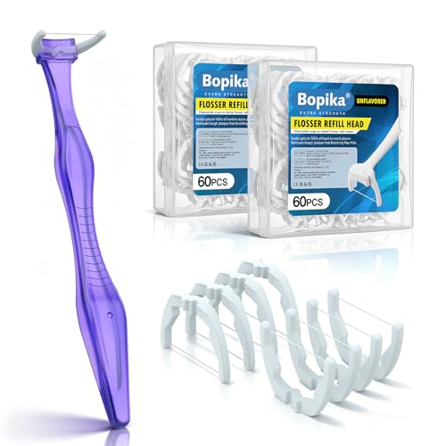 Bopika Dental Floss Extra Strength Floss with 1 Dental Floss Handle and 120 flosser Refill Heads