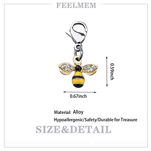 FEELMEM Little Honeybee Zipper Pull - Cute Crystal Yellow Bee Pendant Clip on Charm - Gift for Bee Lover or Beekeeper2
