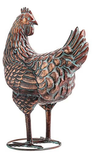 Clyb Antique Copper Rooster Statue, Garden Sculptures & Statues, Set Of 2 Metal Chicken Decor, Garden Sculpture For Outdoors, Lawn Hen Art Ornaments For Backyard, Patio, Kitchen And Home Decoration #TOP5