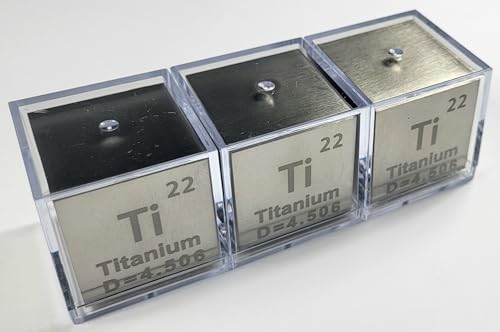 Image of 1.5 inch 38.1mm Titanium Metal Cube Ti up to 99.9% Pure Periodic Table Element Engraved Density Collection Science Education Display Block Cube + Acrylic Case Box - 1PC