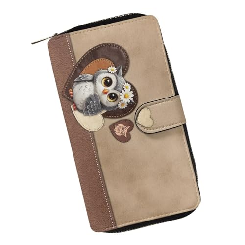 Image of COEQINE Ladies Wallets Pink Leopard Heart Black Printed Leather Phone Long Clutch Purses Check Coin Change Holder