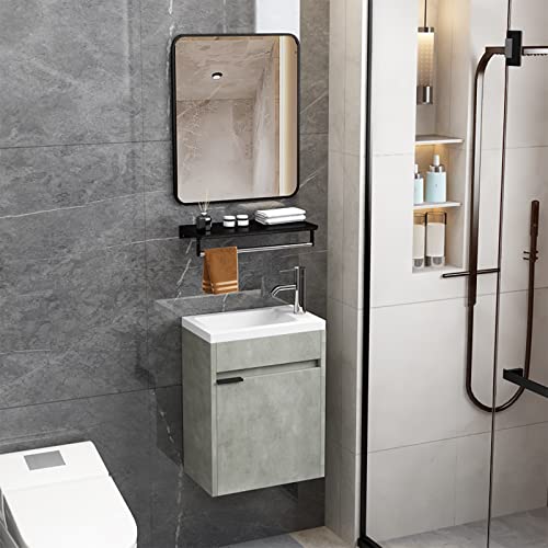 NUTTUTO 16" Bathroom Vanity with Sink Combo Wall Mounted Cabinet Set for Small Space - Durable 18mm MDF Board - Easy to Install - Faucet U Shape Drain Include (Greenish Gray) NUTTUTO 16" Bathroom Vanity with Sink Combo Wall Mounted Cabinet Set for Small Space - Durable 18mm MDF Board - Easy to Install - Faucet U Shape Drain Include (Greenish Gray)