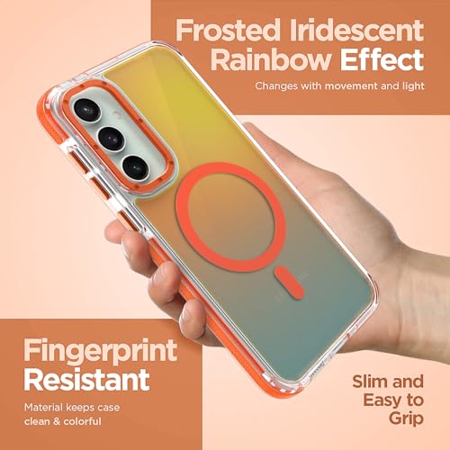 Image of Magnetic Case for Samsung Galaxy S23 FE 5G [Compatible with Magsafe] [Cute Fashion Fluorescent Design] [1 Screen Protector] Slim Translucent Matte Case for Galaxy S23 FE 5G 6.4 inch, Orange