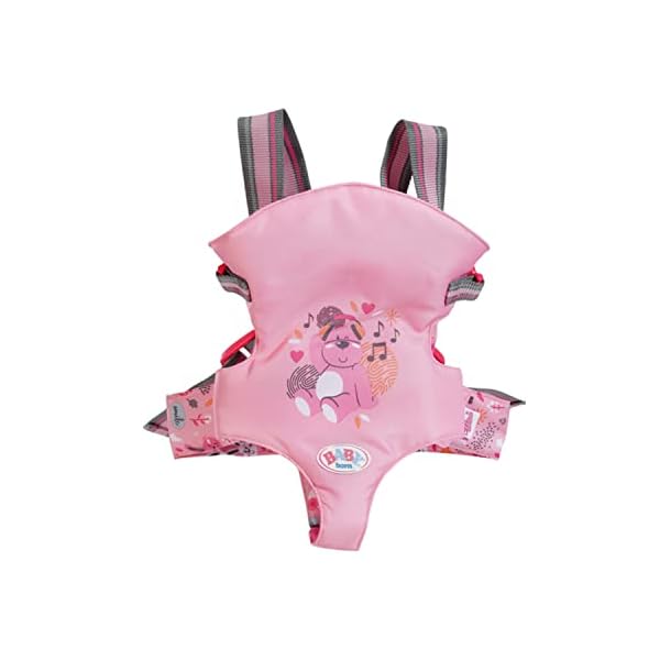 Zapf Creation 832462 BABY born Babytrage - Puppentrage für Kinder Puppezubehör, 2 Blickrichtungen mit verstellbaren Gurt in rosa grau für 36 cm und 43 cm große Puppen geeignet