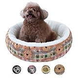 Warfort Circular Calming Dog & Cat Bed Anti-Anxiety Washable with Anti Slip Backing Donut Cuddler with Cute Jacquard Patterns for Cat and Small Puppy (Small-23in, Lion)