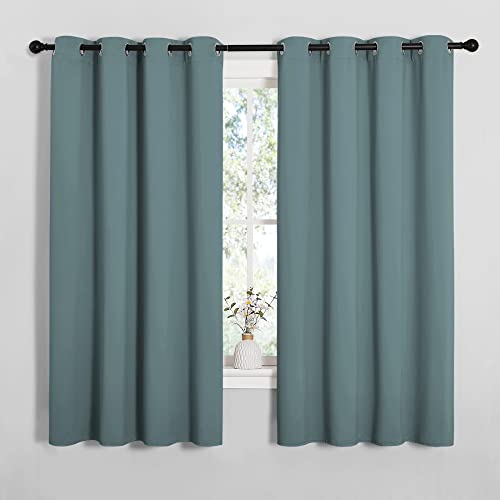 Image of NICETOWN Modern Blackout Curtains Noise Reducing, Thermal Insulated and Privacy Room Darkening Drape Panels for Boy's Guest Room Door Small Short Window (Greyish Blue, 2 Panels, W55 x L68 -Inch)