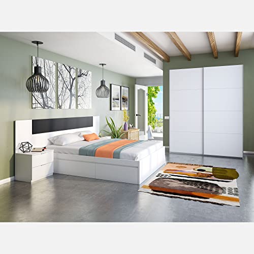 Miroytengo Pack para Dormitorio de Matrimonio en Color Blanco artik (Mate) con Detalles en Gris Antracita 150 cm