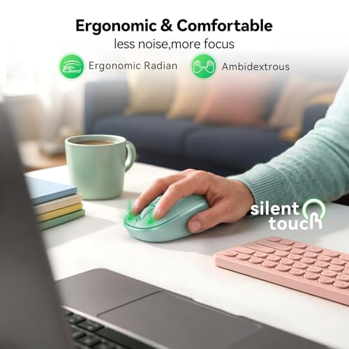 Image of TECKNET Compact Ambidextrous Wireless Mouse for Laptop Mint Green | 2.4G Quiet Computer Mouse with USB Receiver, 3 Adjustable DPI Portable Cordless Mice for Chromebook, Laptop, PC, Mac