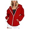 Custom Hoodies With Photo Image And Text,Oversized Personalised Hooded Sweatshirts For Women Zip Up Design Your Own Hoodies Front/Back Printed T Shirts Personalised with Pockets Red #2