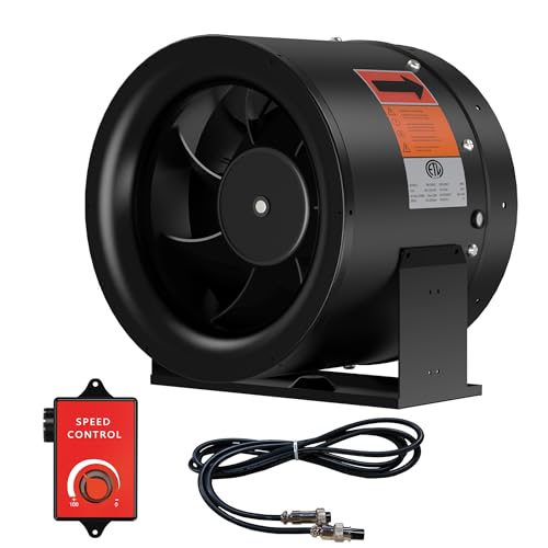 FICBXRA 10 Inch Inline Duct Fan with Speed Controller - EC Motor Ventilation Exhaust Fan for Heating Cooling Booster, Grow Tents, Hydroponics, NSK/SKF bearings, ETL Listed