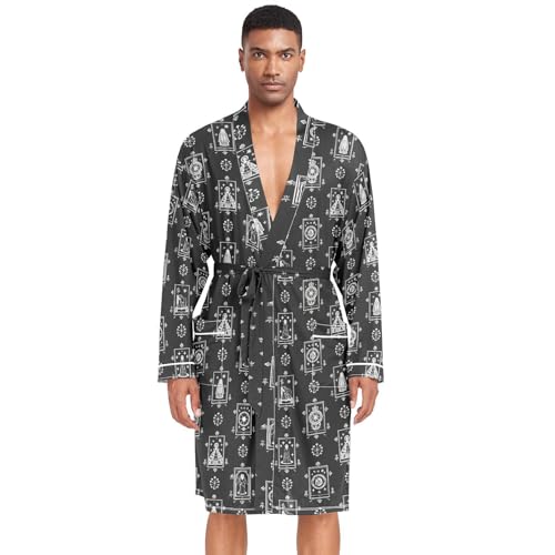 Albornoz gótico negro astrológico para hombre, bata de baño grande y alta para hombre, camisa de dormir de algodón, cuello en V, batas para dormir para hombre, talla L