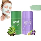 2Pcs Green Tea/Eggplant Purifying Clay Stick Mask, Green Tea Mask Stick for Face, Green Tea Deep Cleanse Mask, Face Moisturizes Oil Control Deep Clean Pore for Women Men All Skin Types Image