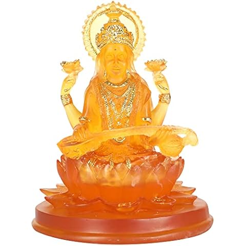 H&W Saraswati Idol Orange Glass Sculpture Cover