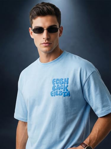 Image of Veirdo Men's Oversized Heavy 240 GSM Cotton T-Shirt | Round Neck | Graphic Puff Print | Relaxed Fit | Drop Shoulder | Casual Summer Wear