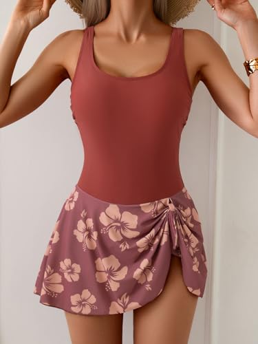 Image of Eomenie One Piece Swimdress Swimsuits for Women Tummy Control Swim Dresses Skirt Bathing Suit