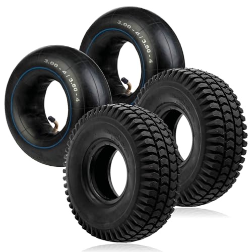 SPARES2GO Tyre 3.00-4 Pneumatic Mobility Scooter 300x4 3.00x4 260x85 4" Rim x 2 + inner tube x 2