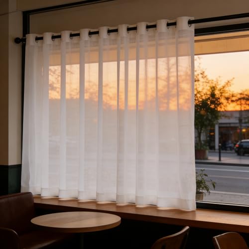 LIJIAO Cortinas Visillos 175 x 175 cm Aspecto de Lino, con Ojales, Translucido, Fitrado de Luz, Suaves, Color Puro, Decorativos, Cortinas Dormitorio Cortas para Salón Dormitorio, Blanco