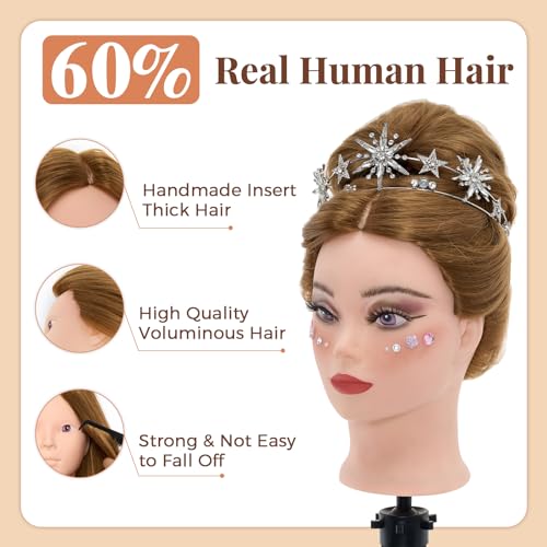 mannequin head with 80 real human hair 28 make up cosmetology manikin practice head with hairbraiding hairdressing doll head with table clamp  diy hair styling set suitable for hair extensions