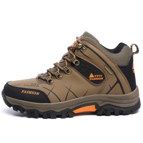 Wanderschuhe Herren Wasserdicht Trekkingschuhe Damen Wanderstiefel Outdoorschuhe männer Bequem Leicht Bergstiefel für Camping (Khaki, Erwachsene, Herren, 46, Numerisch, EU Schuhgrößensystem, M)