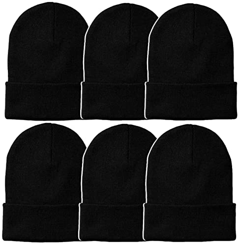 ToBeInStyle Men&rsquo;s Pack of 6 Double Layered Winter Warm Basic Beanies - Black