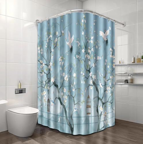 Rideau de douche imperméable et lavable en polyester bleu clair - 5