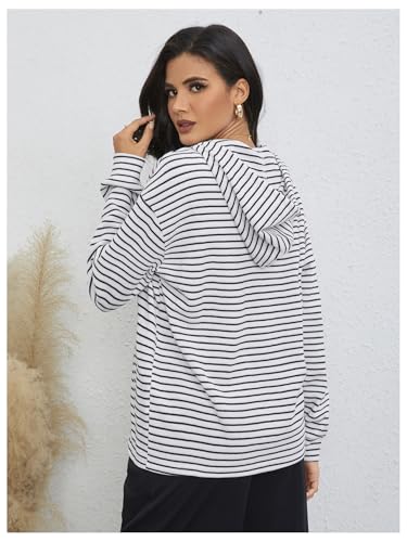 MakeMeChic Women's Striped Drawstring Full Zip Jacket Hooded Drop Shoulder Jackets2