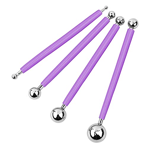 Modelling Ball Tools Set of 4 pcs, Stainless Steel Double-end Balls Sculpting Tools Cake Dessert Candy Fondant Sugarcraft Icing Decorating Flower Modelling Tools for Shaping and Sculpting (Purple)