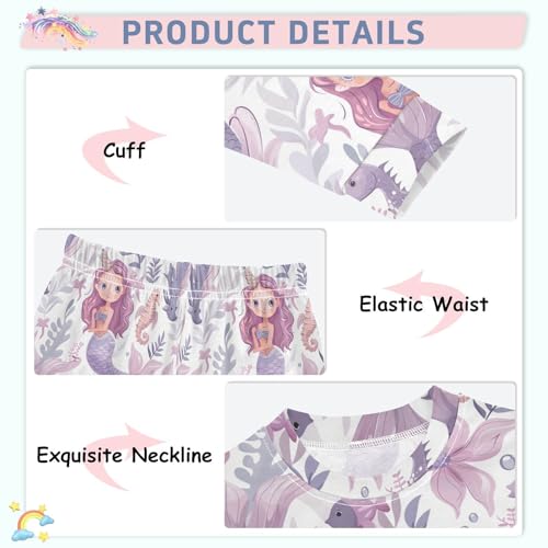 ALAZA Mermaid Seahorse Pajama Set Pijamas Para Niños Long Sleeve Sleepwear3