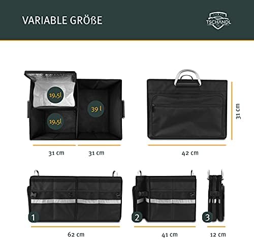 Car Boot Organiser Car Bag - Large Boot Bag with Cool Bag Cool Box - Foldable Car Bag with Lid - Waterproof Storage Box for Storage - Sturdy Box with Non-Slip Velcro