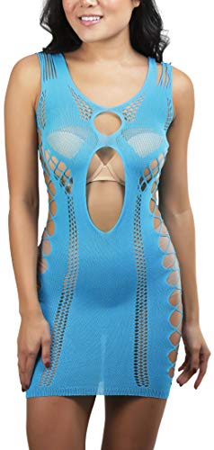Image of ToBeInStyle Women's Stretch See Through Fishnet Novelty Mini Rave Party Dress