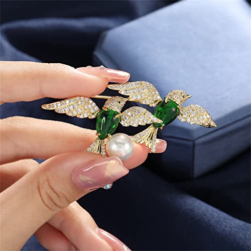 Broche oiseau ailé épais micro-sets de zircone et épingle corsage perlé - 4