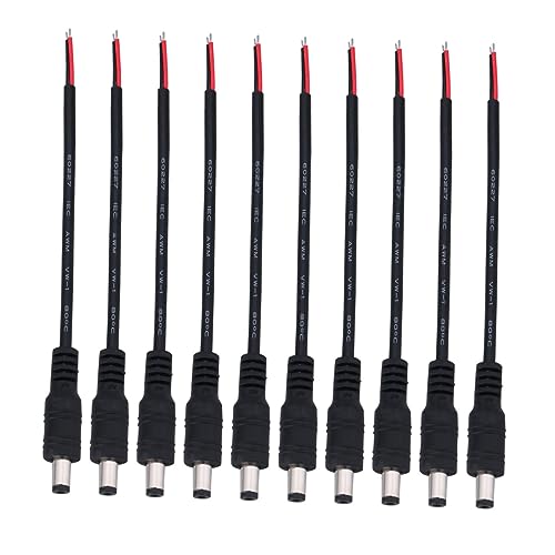 LIFKICH 10Pcs Male Dc Power Connector Plug Cable Jack Adapter for CCTV Camera Power Supply Black Cable Accessories