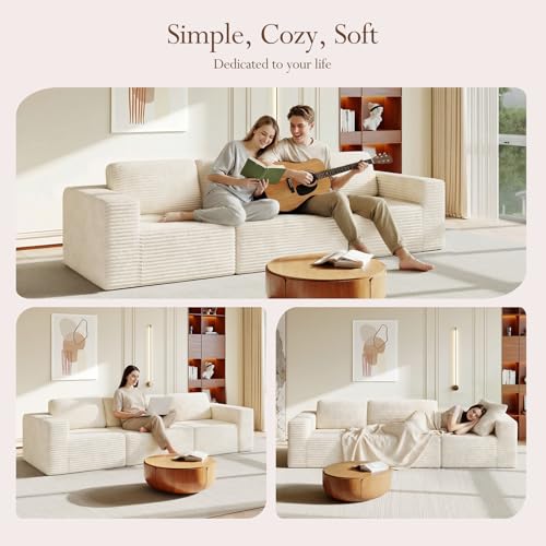 Image of Vesgantti 119 inch Modular Sectional Sofa, Corduroy Cloud Couch with Deep Seating & Spring Support, 3 Seater Flexible Layout Sofa, Boneless Couch for Living Room & Apartment, No Assembly Required, Beige