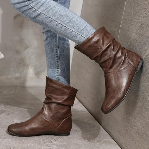 Women's Slouchy Leather Ankle Boots,Low Heel Slouchy Booties with Comfortable Fit,Ladies Soft Genuine Leather for Casual Wear4