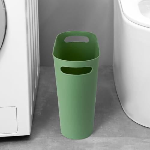 Image of rejomiik Small Trash Can, 3.5 Gallon Slim Garbage Can Plastic Waste Basket with Handles Container Bin for Narrow Spaces Bathroom, Bedroom, Kitchen, Office at Home, Green
