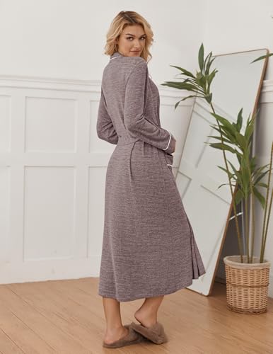 Image of Ekouaer Womens Robe Long Bathrobe Lightweight Soft Knit Kimono Robes Ladies Casual Sleepwear S-3XL
