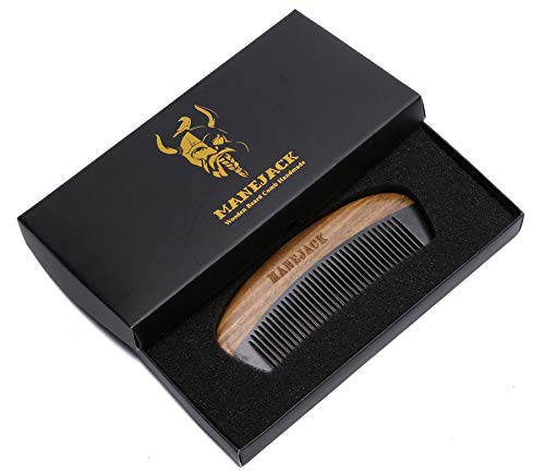 MANEJACK Beard Comb - 100% Natural Black Ox Buffalo Horn & Sandalwood Handle Pocket Comb, Perfect for use with Balms and Oils