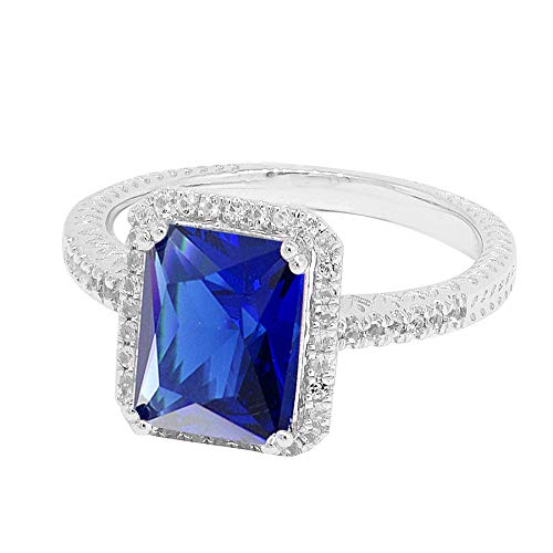 Image of Art Deco Sterling Silver Created or Sumulated Birthstone Halo Ring