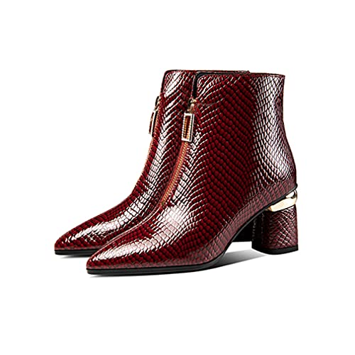 TinaCus Patent Leather Women's Handmade Pointed Toe Chunky Heel Plus-Size Modern Front Zip Ankle Booties2