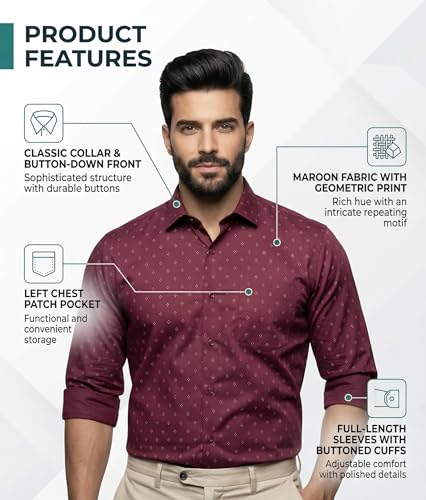 Image of Amazon Brand - INKAST Men's Printed Cotton Shirt | Full Sleeve | Regular Fit | Comfortable Formal Stylish Shirt for Men | Man Shirts for Professional Look