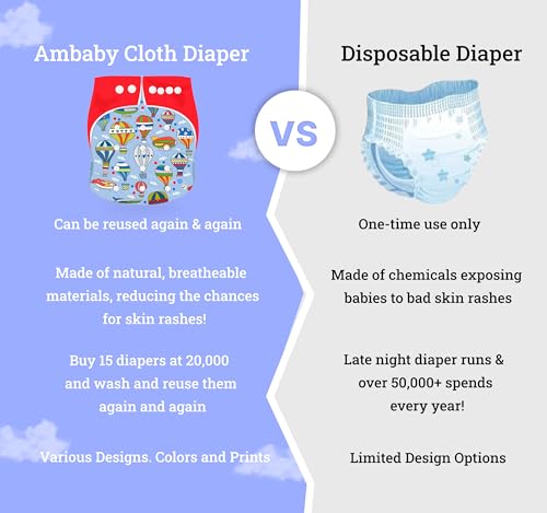 Image of Ambaby Organic Cotton Cloth Diapers - Pack of 4 | Leak-Proof & Reusable | 250ml Absorption | 2 Covers 2 Inserts 2 Boosters | Rash-Free Quick Dry