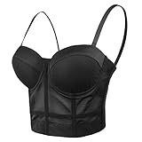 ELLACCI Women's Mesh Bustier Crop Top Push Up Corset Tops Bra Black Medium