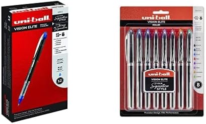 uni-ball Vision Elite Rollerball Pens Fine Point Micro Tip, 0.5mm, Blue, 12 Pack Vision Elite Rollerball Pens Fine Point Micro Tip, 0.5mm, Assorted, 8 Pack