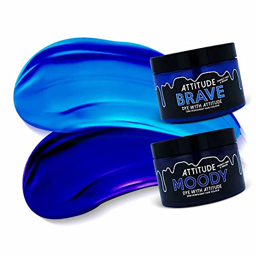 Attitude Hair Dye Coloration semi permanente GOT THE BLUES Duo Ensemble combiné de 2 pots de teinture pour les cheveux Bleu Cover