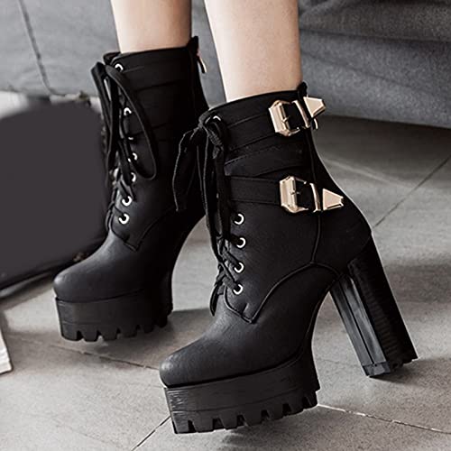 SJJH Stivaletti da donna con tacco alto e borchie