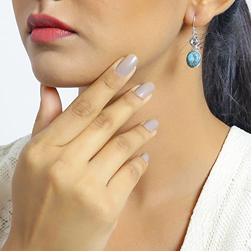 Yotreasure Blue Copper Turquoise Blue Topaz Solid 925 Sterling Silver Dangle Earrings #TOP1