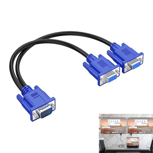 Câble Répartiteur VGA, Câble VGA 1 Mâle vers 2 Femelles en Y 29 cm Adaptateur Vidéo 15 Broches pour PC, Moniteur, Projecteur, Ordinateur Portable et HDTV, Compatible 1080p, Duplication VGA Analogique