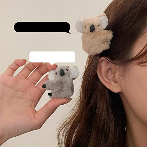 Image of Cute Plush Koala Hair Clip, Soft Animal Hair Barrette for Women & Girls, Kawaii Hairpin for Party, Wedding, Cosplay, Daily Wear, Grey| Hair Accessories|1 Piece Hairpin