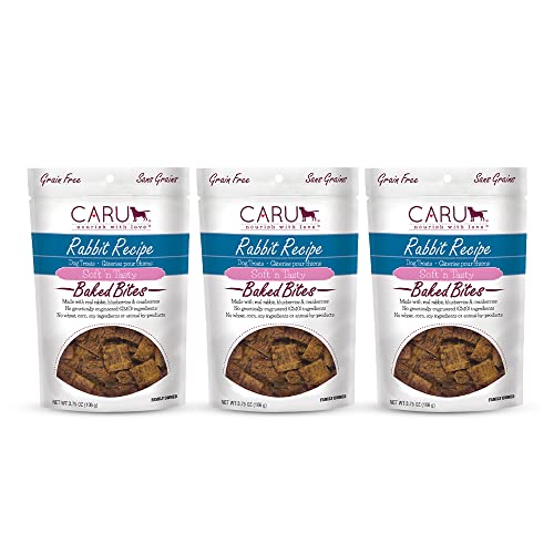 Caru - Soft n’ Tasty Baked Bites - Rabbit Bites Dog Treats - Flavorful Training Treats - 3.75 oz Bags - Pack of 3