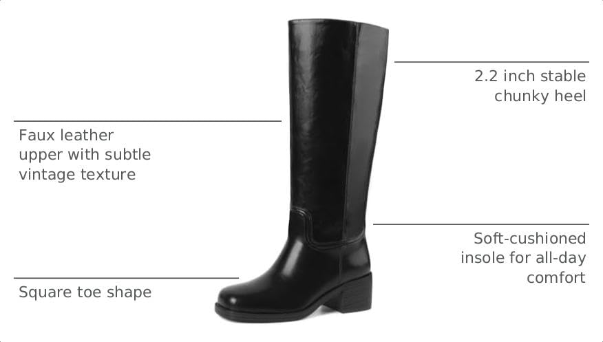 Image of Knee High Boots for Women Chunky Block Heel Tall Boots